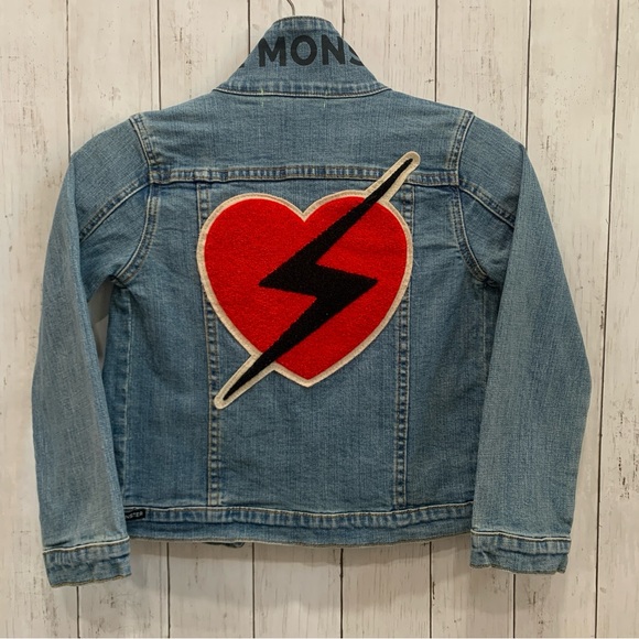 Wee Monster Girl's Denim Jacket Size 8 Heart electric patch cotton kid power - Picture 9 of 15